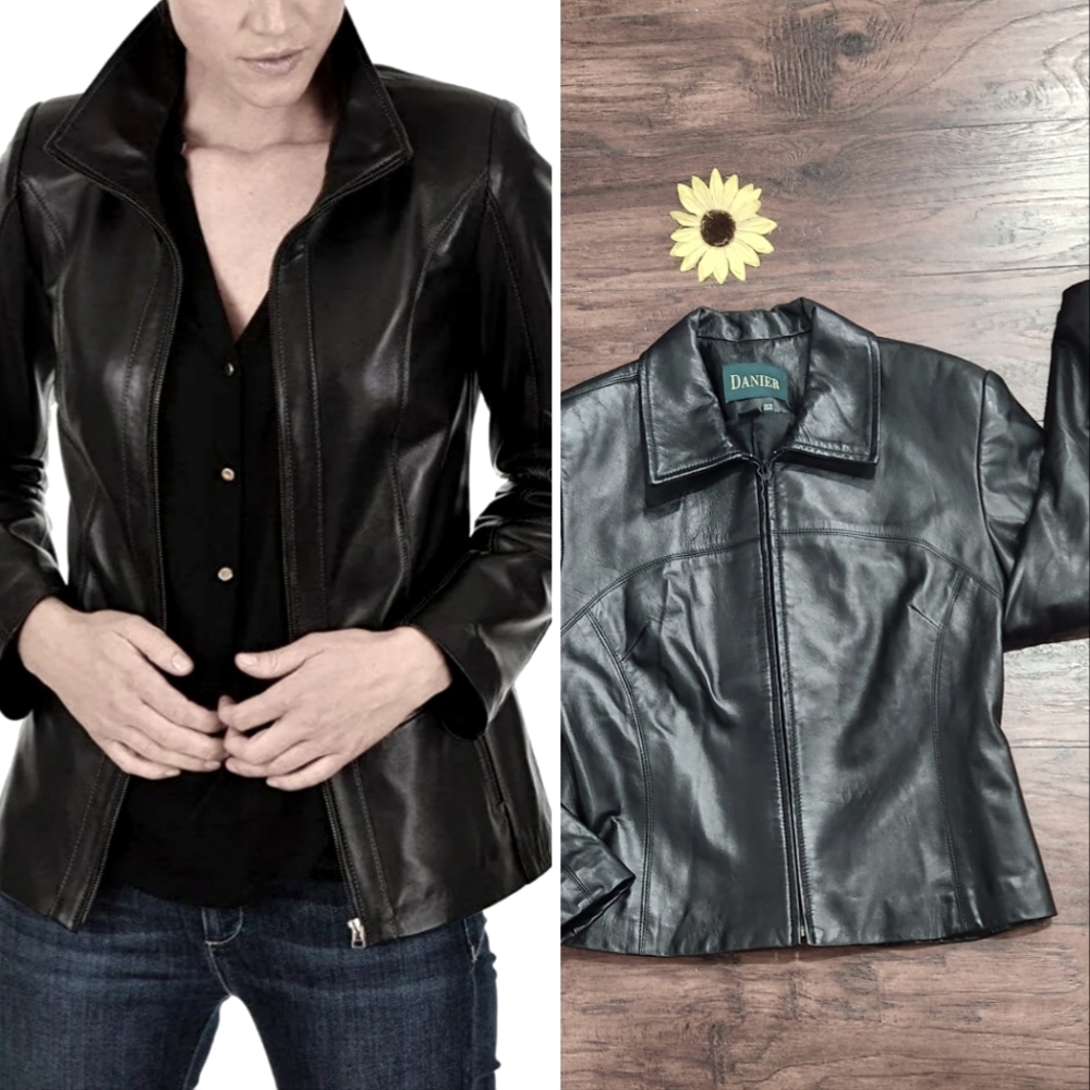 DANIER BLACK GENUINE LEATHER MOTO JACKET  12-14